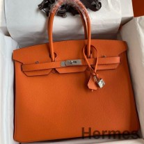 Hermes Birkin 35 Retourne handgemaakte tas in oranje Epsom kalfsleer