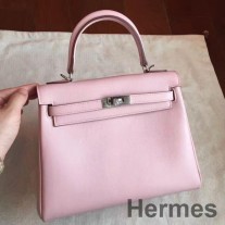 Hermes Kelly 25cm Retourne handgemaakte tas in Rose Dragee Swift-leer