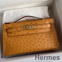 Hermes Kelly Pochette handgemaakte tas in sesamstruisvogelleer