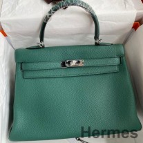 Hermes Kelly Retourne 32 handgemaakte tas in malachiet Clemence leer