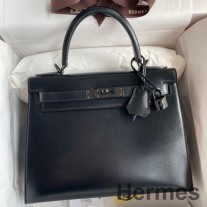 Hermes Kelly Sellier 28 handgemaakte tas in zwarte doos kalfsleer