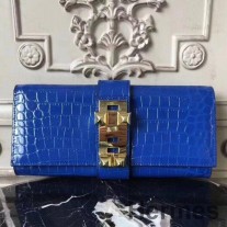 Hermes Medor clutch tas in blauw krokodillenleer