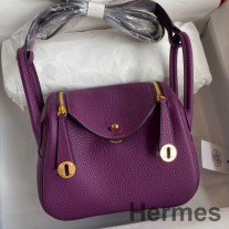 Hermes Mini Lindy handgemaakte tas in Anemone Clemence-leer