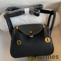 Hermes Mini Lindy handgemaakte tas in zwart Clemence-leer