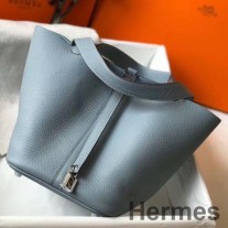 Hermes Picotin Lock 22 tas in blauw Lin Clemence-leer