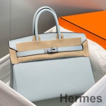 Hermes Birkin 25cm tas in blauw brume Clemence leer PHW