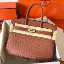 Hermes Birkin 30 handgemaakte tas in bruine struisvogelhuid
