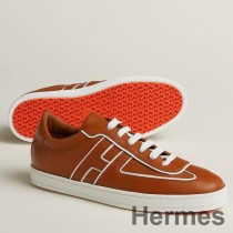 Hermes Boomerang-sneakers van bruin Epsom-kalfsleer