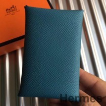 Hermes Calvi-kaarthouder in blauw Jean Epsom-leer
