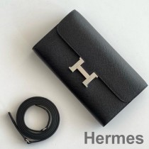 Hermes Constance To Go-portemonnee van zwart Epsom-kalfsleer