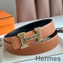 Hermes H Touareg omkeerbare riem 32MM in goud Clemence-leer