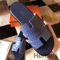Hermes Izmir sandalen in blauwe matte Niloticus krokodil