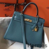 Hermes Kelly 28cm tas in blauw Jean Clemence leer GHW