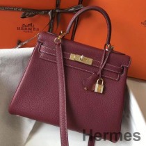 Hermes Kelly 28 cm tas in bordeaxu Clemence leer GHW