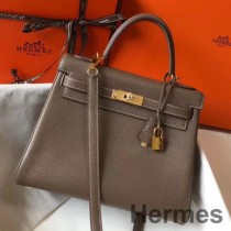 Hermes Kelly 32 cm tas in taupe grijs Clemence leer GHW