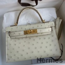 Hermes Kelly Mini II Sellier handgemaakte tas in Beton struisvogelleer