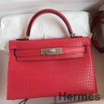 Hermes Kelly Mini II Sellier handgemaakte tas in roze extreem mat alligatorleer