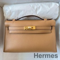 Hermes Kelly Pochette handgemaakte tas in Chai Swift kalfsleer