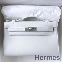 Hermes Kelly Pochette handgemaakte tas in wit snel kalfsleer