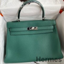 Hermes Kelly Retourne 32 handgemaakte tas in malachiet Clemence leer