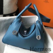 Hermes Lindy 26cm tas in blauw Jean Clemence leer PHW