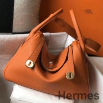 Hermes Lindy 30cm tas in oranje Clemence leer GHW