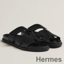 Hermes Chypre-sandalen voor heren van zwart kalfsleer