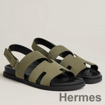 Hermes Genius-sandalen voor heren van groen suède kalfsleer