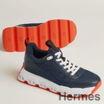 Hermes Impulse-sneakers voor heren in marineblauwe stof en leer