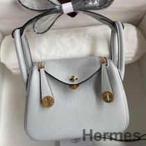 Hermes Mini Lindy handgemaakte tas in blauw Brume Clemence-leer