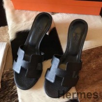 Hermes Oasis-sandalen in zwart Epsom-leer