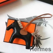 Hermes Rodeo Horse Bag Charm in zwart/camarel/grijs leer