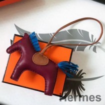 Hermes Rodeo Horse Bag Charm in paars/Camarel/blauw leer