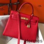 Hermes Kelly 32 cm tas in rood Clemence-leer GHW