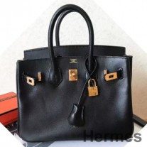 Hermes Birkin 25 Håndlaget veske i svart Swift-skinn