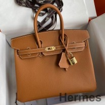 Hermes Birkin 25 Håndlaget veske i gull Epsom kalveskinn