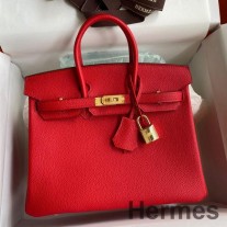Hermes Birkin 25 Håndlaget veske i rødt Clemence-skinn