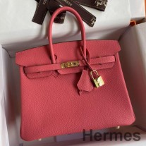 Hermes Birkin 25 Retourne håndlaget veske i rose leppestift Clemence-skinn