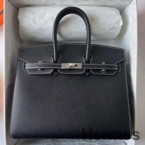 Hermes Birkin 25 Sellier håndlaget veske i noir Epsom kalveskinn
