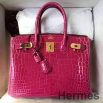 Hermes Birkin 30 veske i roserød krokodille Niloticus skinnende hud