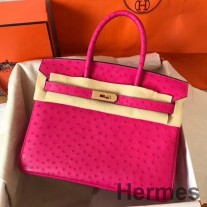 Hermes Birkin 30 håndlaget veske i roserødt strutsskinn