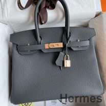 Hermes Birkin 30 Retourne Håndlaget veske i Ardoise Clemence-skinn