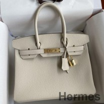 Hermes Birkin 30 Retourne Håndlaget veske i Craie Clemence-skinn