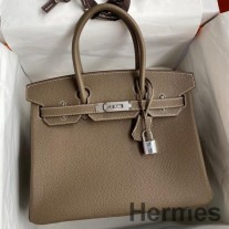 Hermes Birkin 30 Retourne Håndlaget veske i Taupe Clemence-skinn
