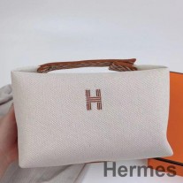 Hermes Bride-a-Brac Stor veske i Ecru Canvas med brune sikksakk-motiver