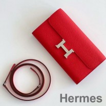 Hermes Constance To Go-lommebok i rødt Epsom kalveskinn