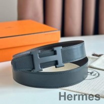 Hermes H reversibelt 32 mm belte med matt spenne i sjokolade Clemence-skinn