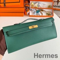 Hermes Kelly Cut håndlaget veske i malakitt Epsom kalveskinn