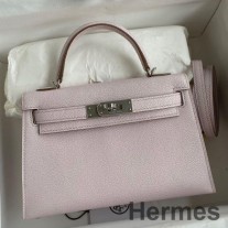 Hermes Kelly Mini II Sellier Håndlaget veske i Mauve blek Chevre Mysore-skinn