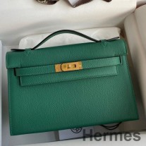 Hermes Kelly Pochette Håndlaget veske i malakitt Epsom kalveskinn